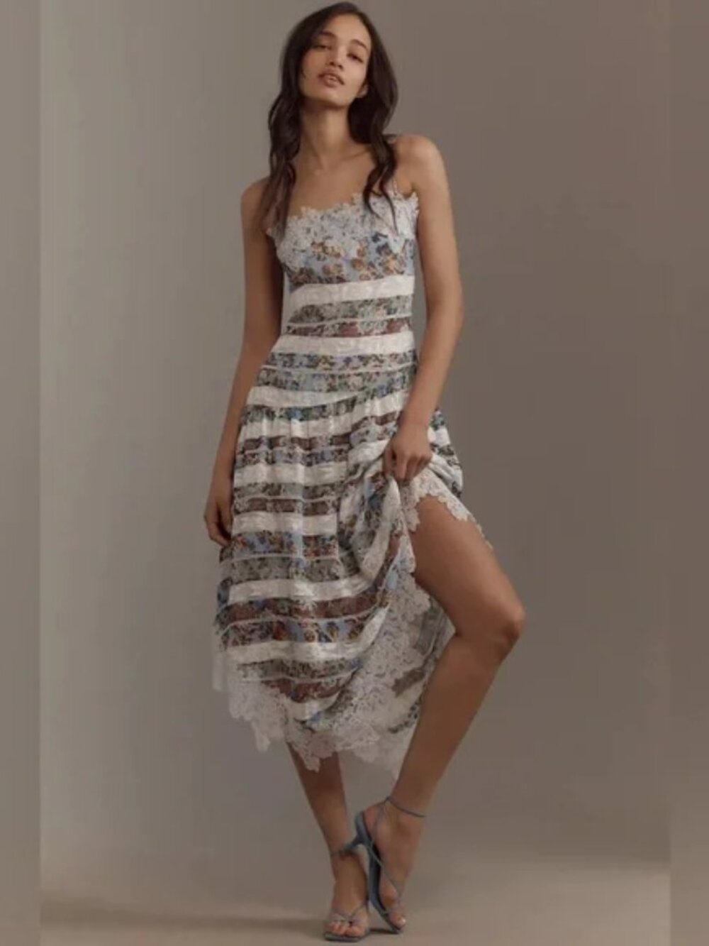 Anthropologie Maeve Square-Neck Mixed Lace Midi Dress Sz 10 NWT
